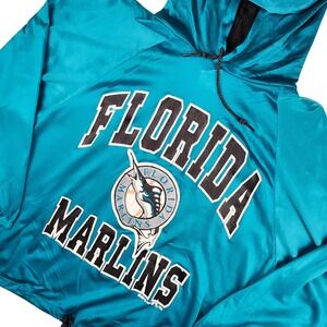 VTG Bike Florida Marlins Mesh Hoodie Mens Med Teal 90s Warm Up Batting Practice